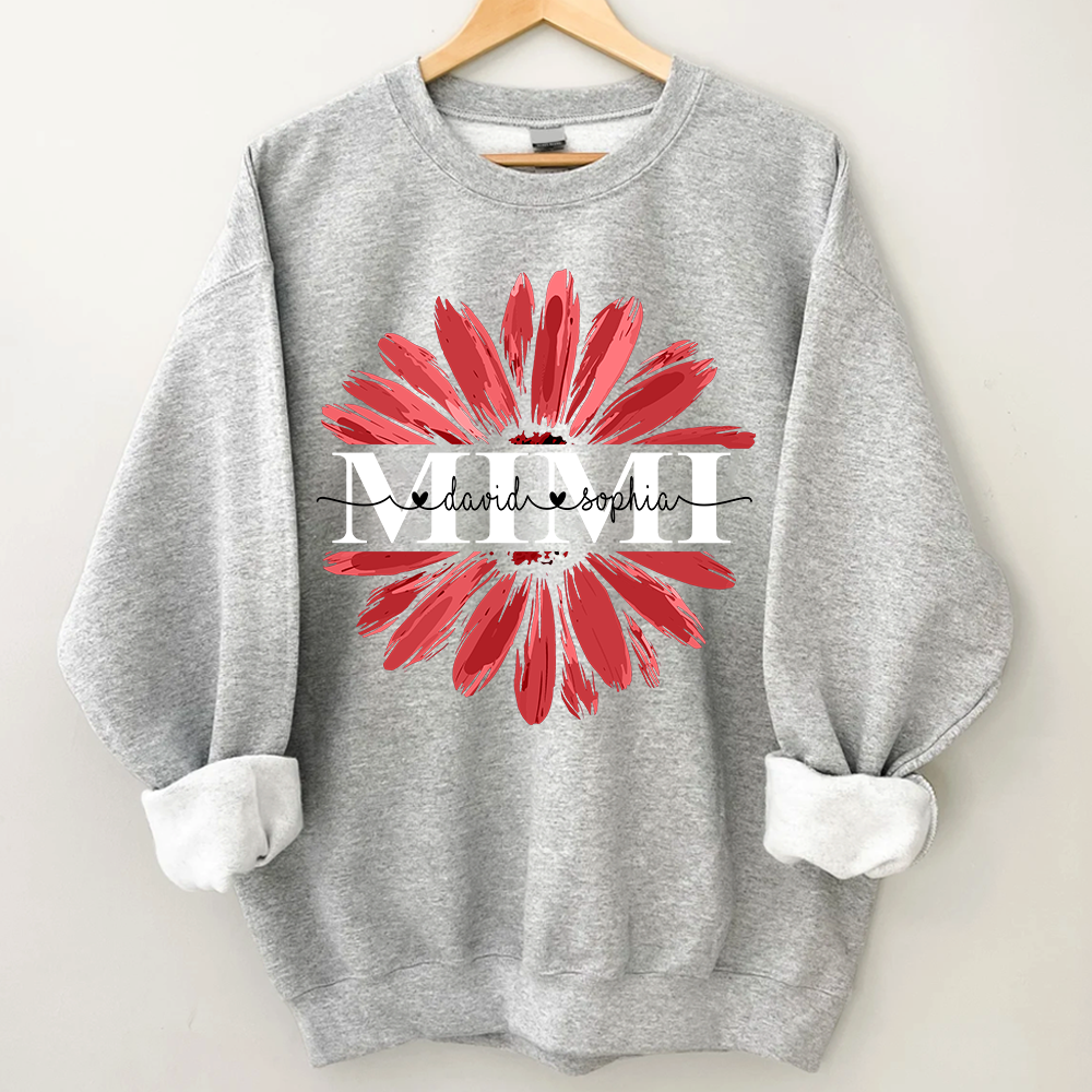 Mimi Red Daisy Flower With Grandkids Sweatshirt