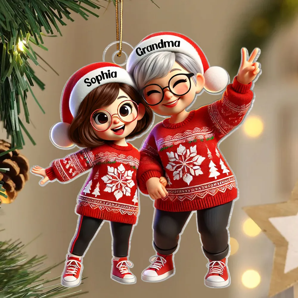 3D Effect Happy Christmas Grandma Grandkids Personalized Acrylic Ornament, Gift For Granddaughter