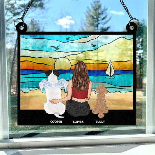 Girl And Her Dog On The Beach - Personalized Window Hanging Suncatcher Ornament