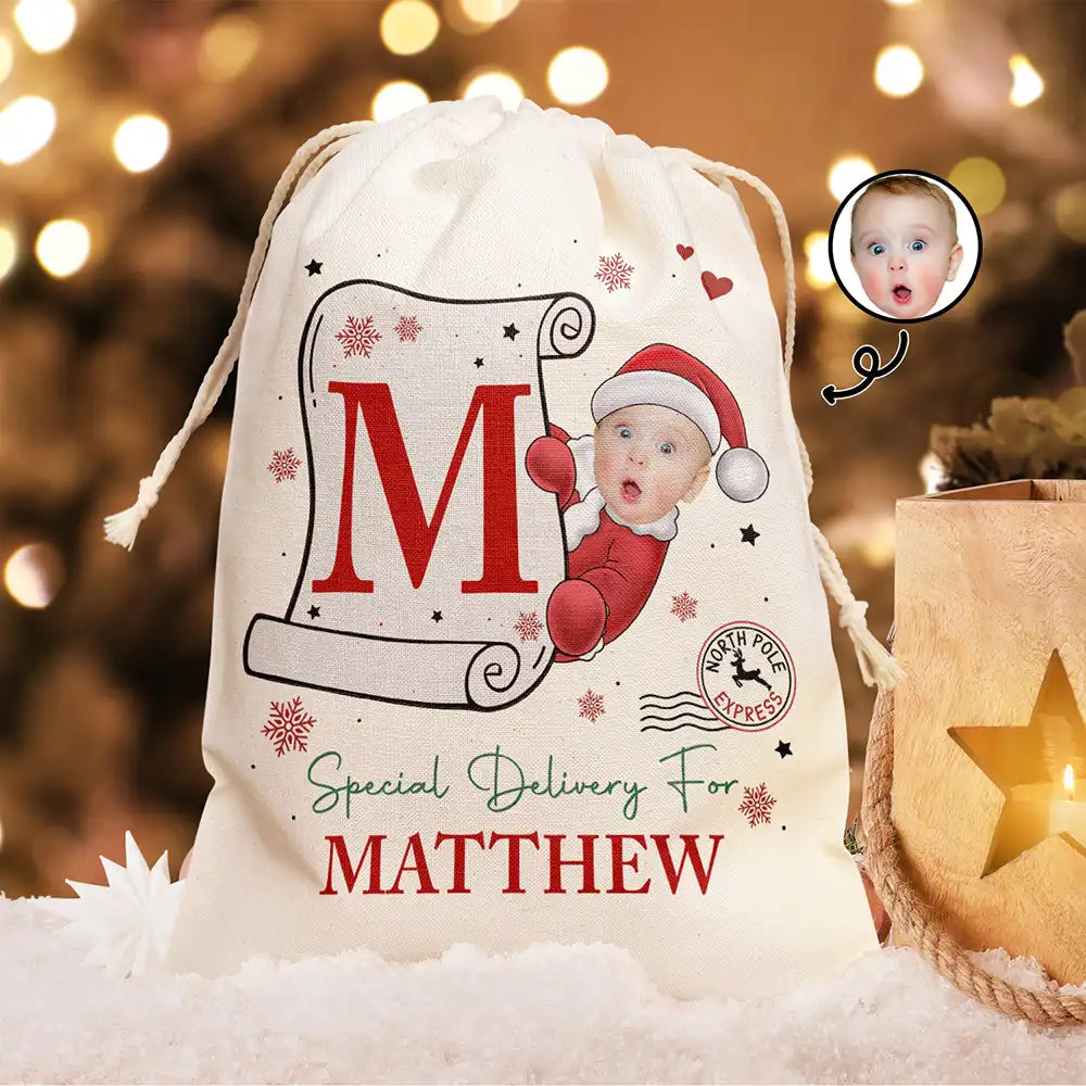 Custom Photo Special Delivery For Baby Santa - Personalized Favor Bag