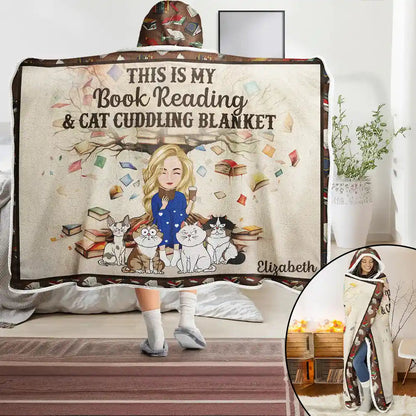 Book Reading & Cat Cuddling Blanket - Personalized Wearable Hooded Blanket