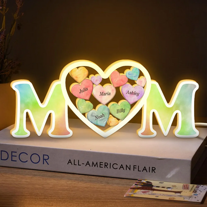MOM Colorful Hearts In Heart Personalized Light Box, Mother's Day gift for Mom