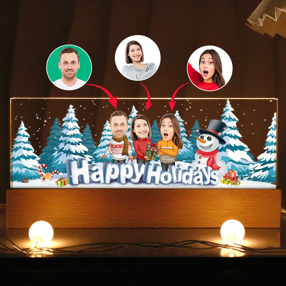 Happy Holiday Funny Family, Custom Photo, Personalized Family Photo Acrylic Block LED Night Light, Family Keepsake