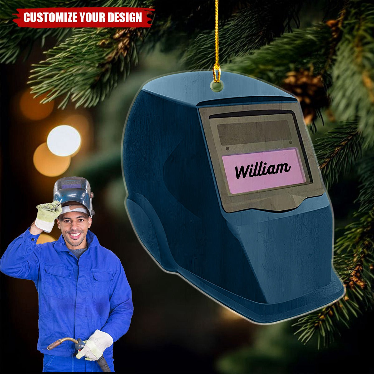 Fire Welding Helmet - Personalized Acrylic Christmas Ornament