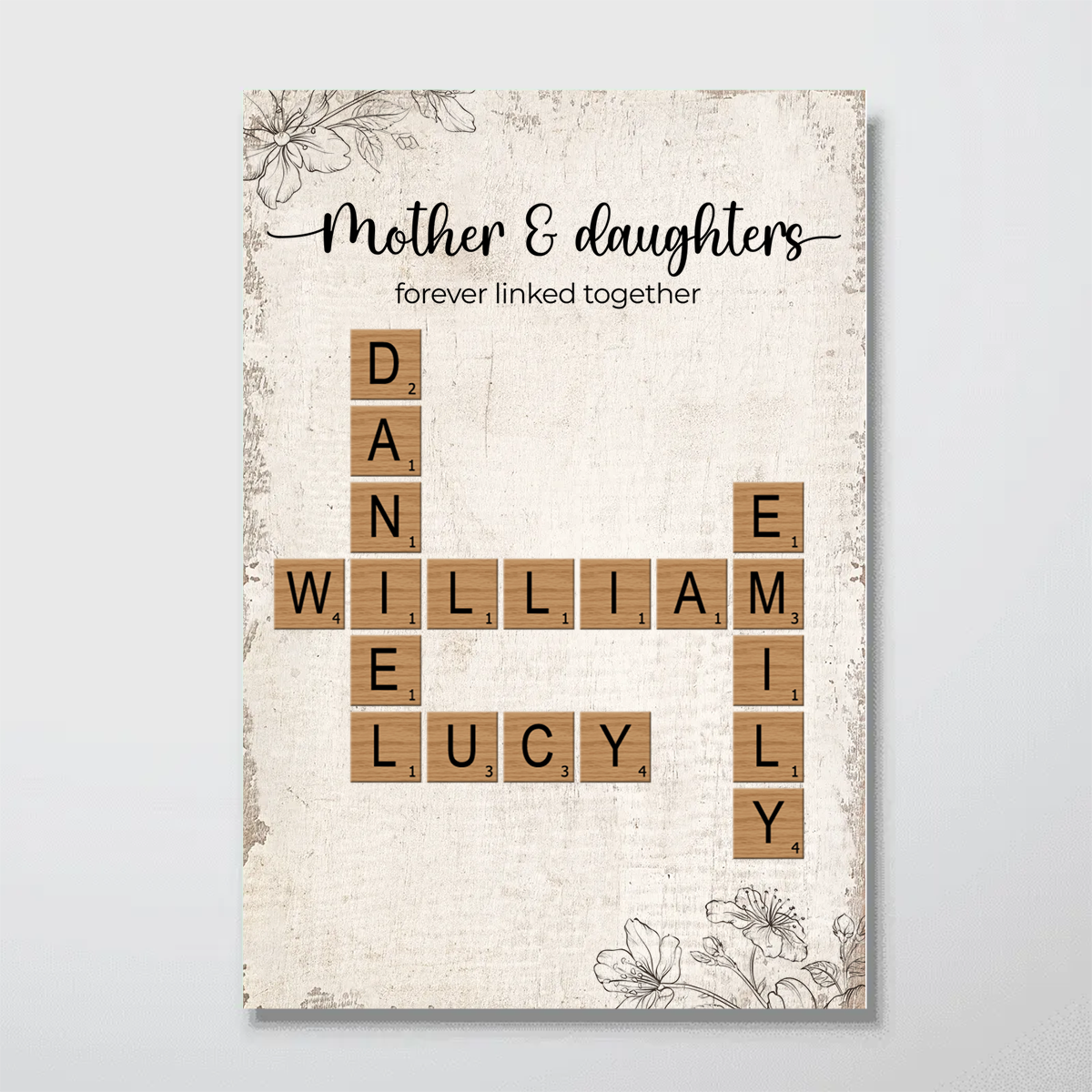 Mother Daughter Forever Linked Together Crossword Puzzle Art Personalized Poster