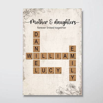 Mother Daughter Forever Linked Together Crossword Puzzle Art Personalized Poster
