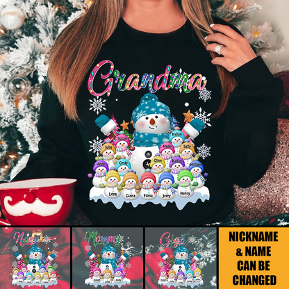 Snowy Grandma Snowman & Kid Christmas Tree Personalized Sweatshirt