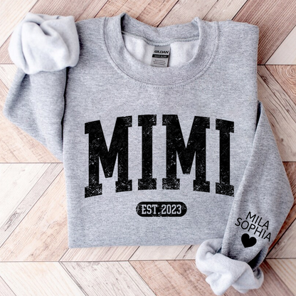 Custom Mimi Nana Grandma Est with Granddaughter and Grandson Names Sweatshirt