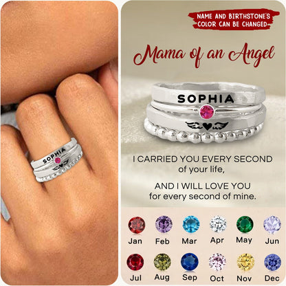 For Memorial - Mama Of An Angel Custom Name Stacked Ring - 4 Rings Set