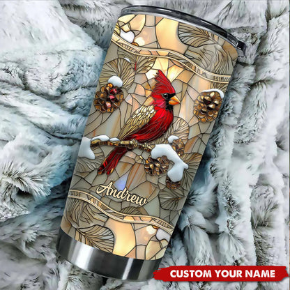 Stained Glass Cardinal Personalized 20oz Tumbler, Gift For Cardinal Lover