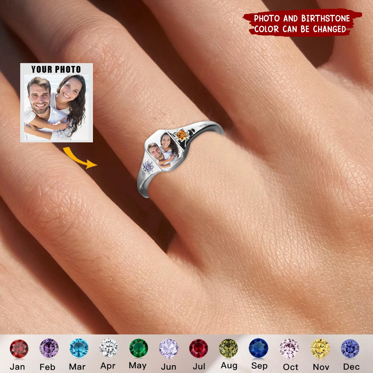 Personalized Photo Birthstone Custom Ring