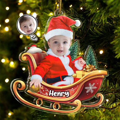 Custom Photo Baby In Sleigh - Personalized Custom Shaped Acrylic Ornament