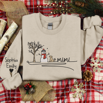 Embroidered Christmas Snowman Sweatshirt, For Grandma And Kids Embroidered Sweatshirt