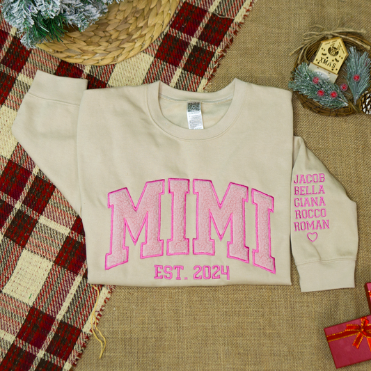 Custom Mimi Sweatshirt - Embroidered MIMI EST. 2024 Pullover, Personalized Grandma Gift with Grandkids' Names, Cozy Christmas Gift for Grandmothers