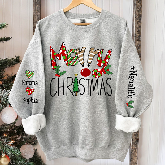 Merry Christmas Sweatshirt, Custom Nana And Kids Christmas, Grandma Gift TH Sweatshirt