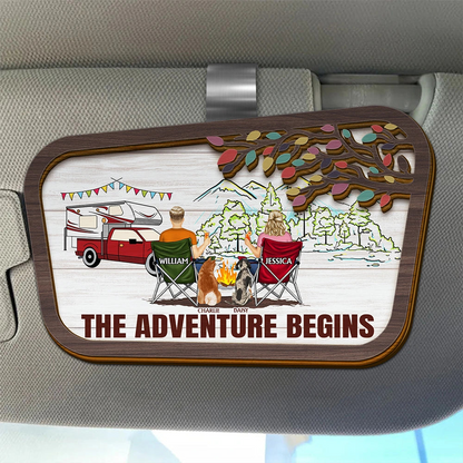 Camping Couple The Adventure Begins - Personalized Custom Shaped Car Visor Clip