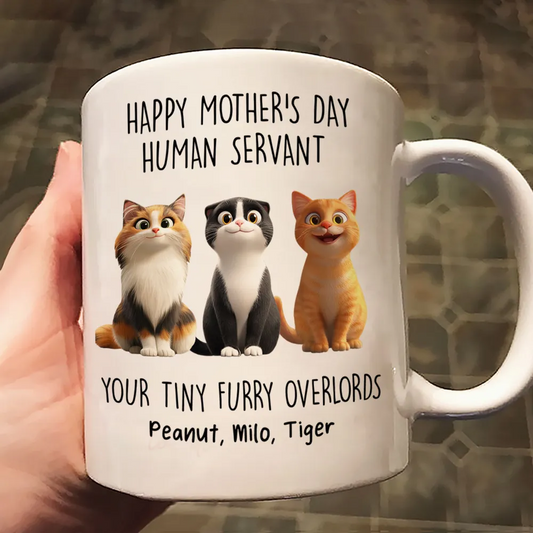 Happy Mother's Day Human Servant Personalized Mug, Funny Gift for Cat Moms