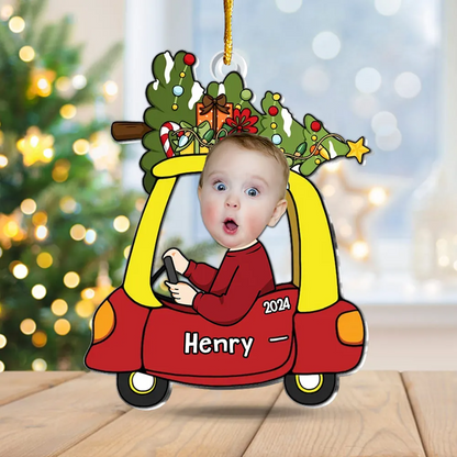 Personalized Custom Photo Christmas Baby In Car Ornament