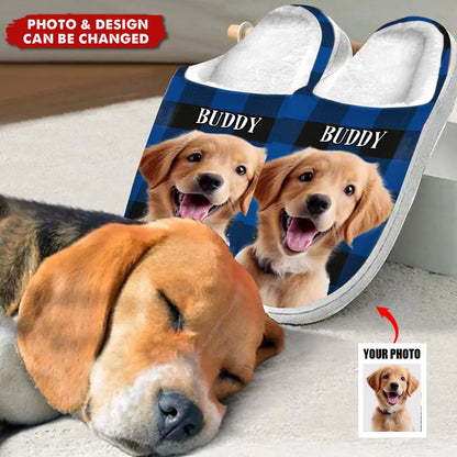 Custom Photo Wagging Tails, Happy Hearts - Dog & Cat Personalized Custom Fluffy Slippers - Christmas Gift For Pet Owners