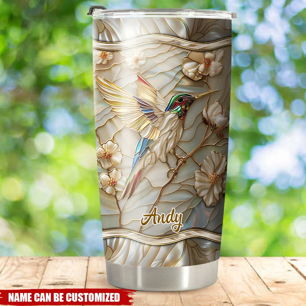 Stained Glass Hummingbird Personalized Tumbler