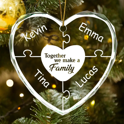 Christmas Together We Make A Family - Personalized Heart Shaped Acrylic Ornament