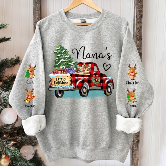 Nana's Little Reindeer Sweatshirt, Custom Nana And Kids Truck Christmas, Grandma Gift TH Sweatshirt