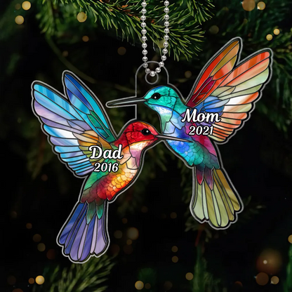 Dad Mom Stained Glass Hummingbird Memorial Keepsake Personalized Acrylic Ornament