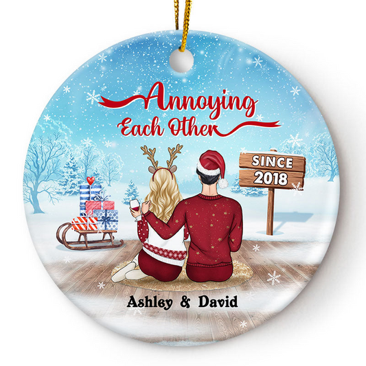 Christmas Family Couple Annoying Each Other Since - Personalized Custom Circle Acrylic Ornament