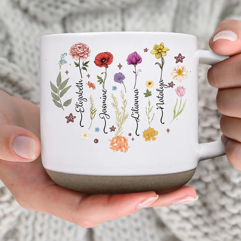 Birth Month Flower Heart - Personalized Pottery Mug