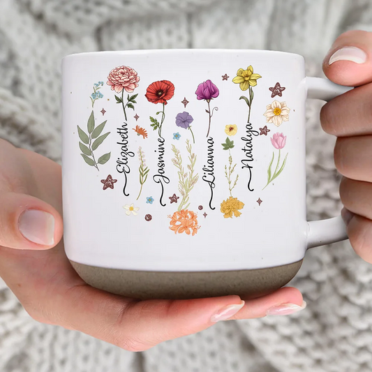 Birth Month Flower Heart - Personalized Pottery Mug