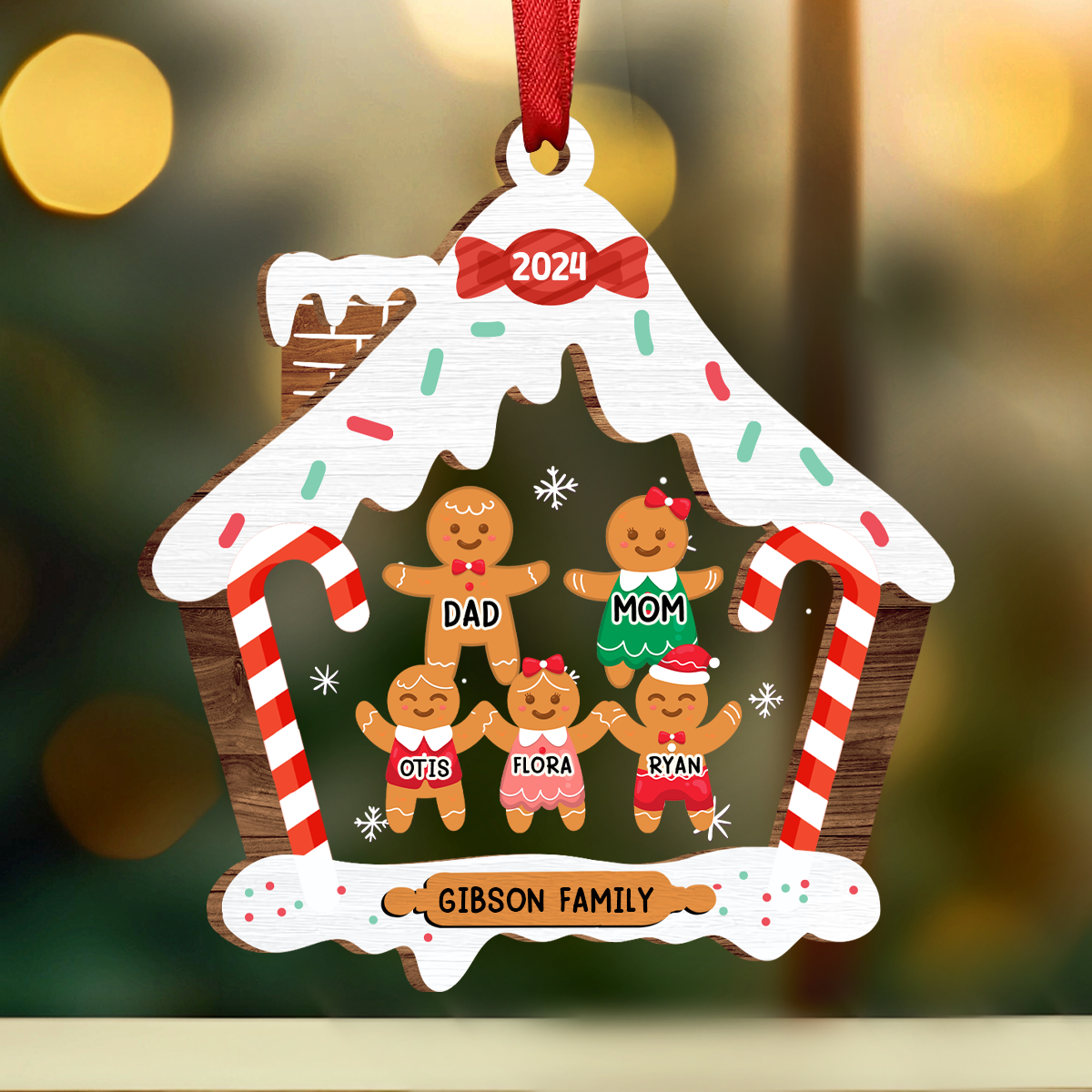 Gingerbread House Family With Pets Christmas - Personalized Acrylic Ornament