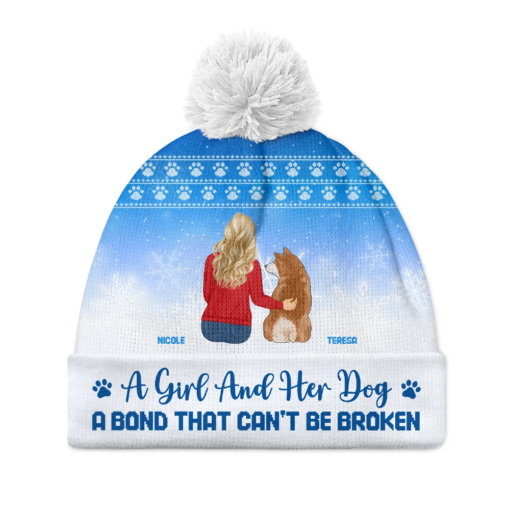 A Girl And Her Dog - Personalized Bobble Beanie Hat