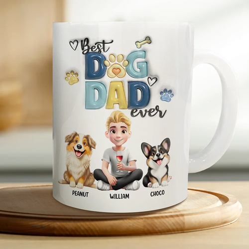 Best Dog Dad Ever - Personalized White Edge-to-Edge Mug