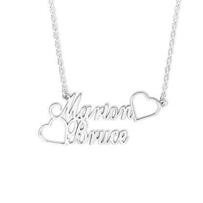 Personalized Two Name Necklace with Two Love Hearts Mother's Day Birthday Valentine's Day Gift for Women Girls