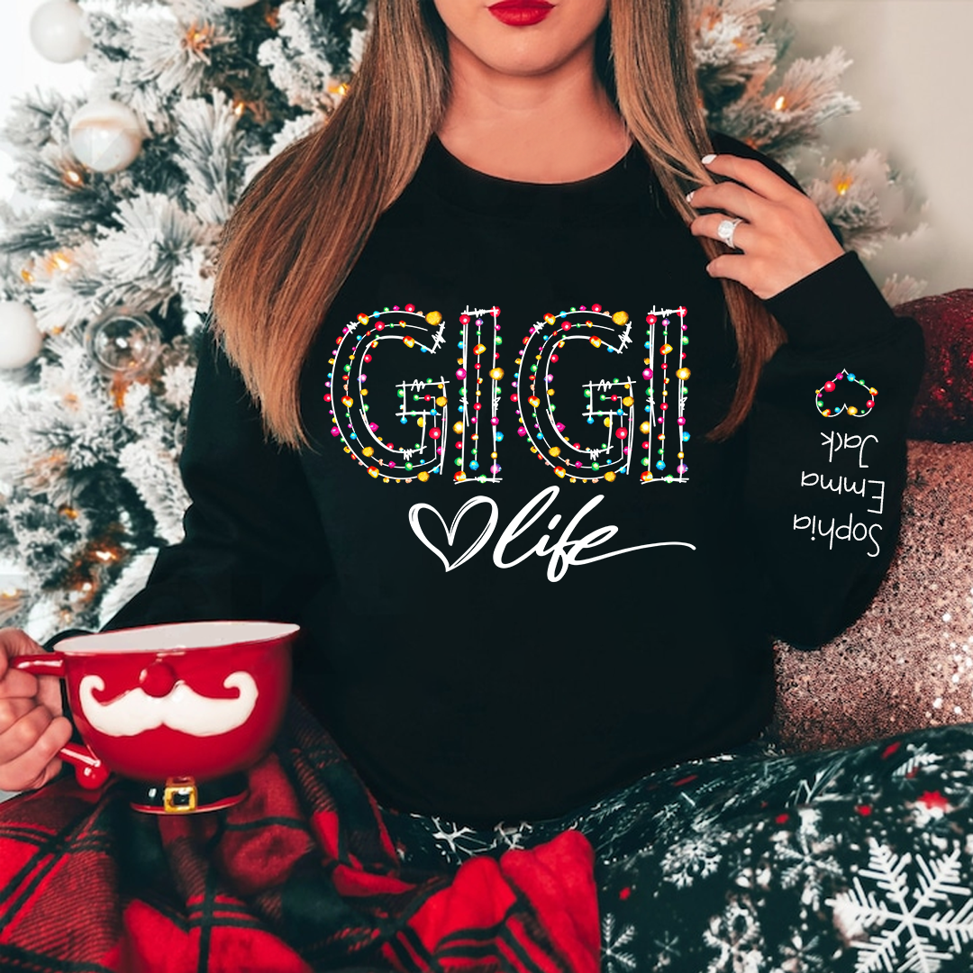 Personalized Gigi life light And Grandkids merry christmas Sweatshirt