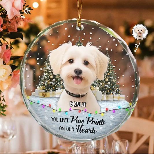 Custom Photo You Left Paw Prints Pet Memorial - Personalized Circle Acrylic Ornament