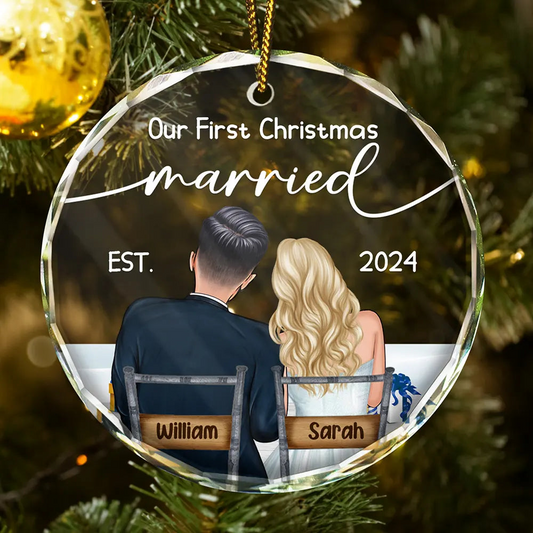 Our First Christmas Married Couples - Personalized Circle Ornament