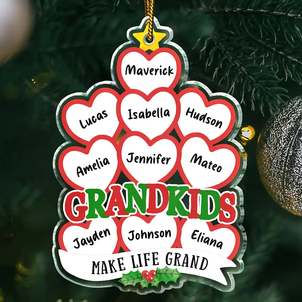 Grandkids Make Life Grand Hearts - Personalized Custom Shaped Acrylic Ornament