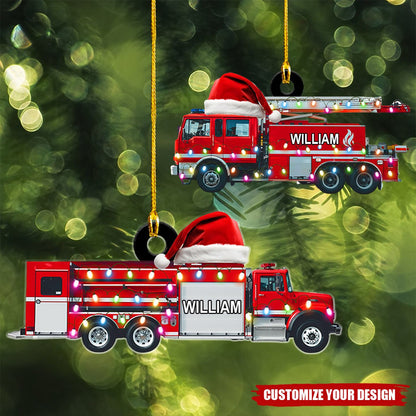 Personalized Firefighter Red Truck Christmas Ornament