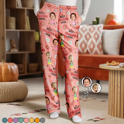 Custom Photo Best Grandma Nana Mom Ever - Personalized Pajama Pants