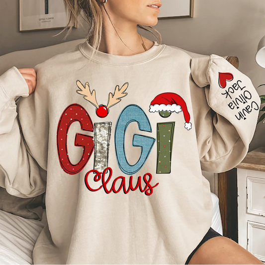 Custom Gigi Claus Sweatshirt, Christmas Grandma Claus With Grandkids Sweatshirt