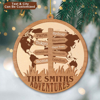 Travel Adventures Personalized 2-Layer Wooden Christmas Ornament, Gift For Travel Lovers