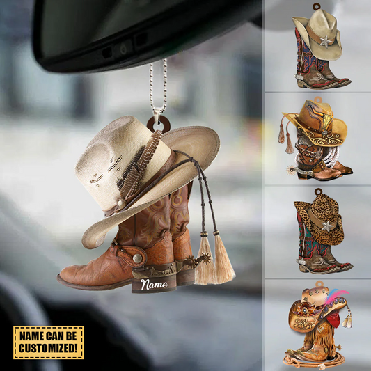 Personalized BOOTS AND HAT COWBOY Acrylic Car Ornament