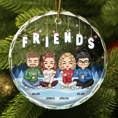 Friends Besties Sisters Brothers Sitting Together Chibi - Personalized Circle Acrylic Ornament