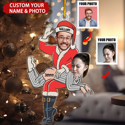 Custom Photo Funny Santa Couple Personalized Christmas Ornament