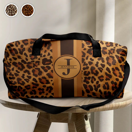 Letter Monogram Leopard Pattern - Personalized Duffle Bag