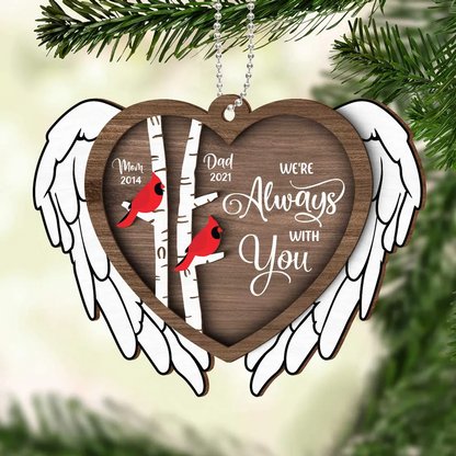 Always With You Cardinal Angel Wings Memorial Keepsake Personalized 2-Layer Wooden Ornament