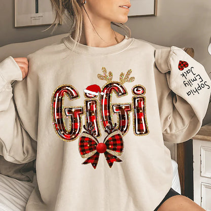 Custom Coquette Bow Christmas Sweatshirt for Grandma, Perfect Gift for Gigi and Grandkids