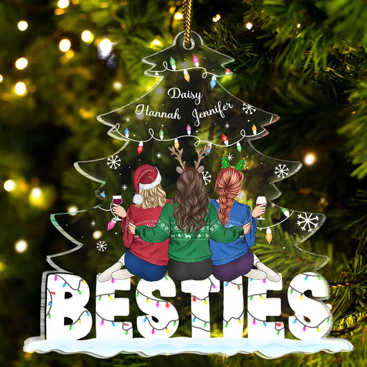 Besties Sitting Under Christmas Tree - Personalized Cutout Acrylic Ornament