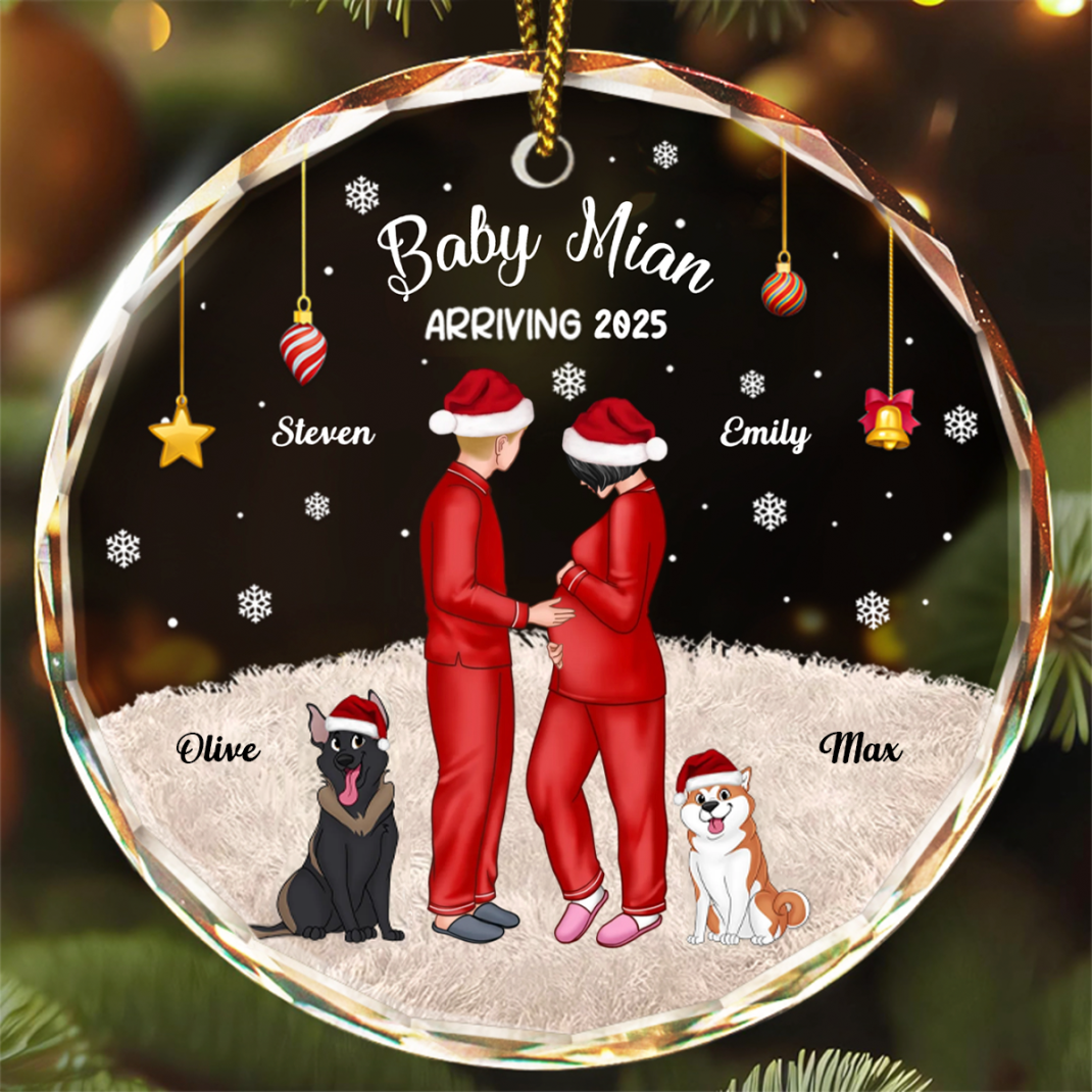 Expecting Parents Baby Arriving Dog Parents To Human Parents - Personalized Circle Acrylic Ornament